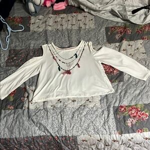 btween girls white long sleeved crop tops